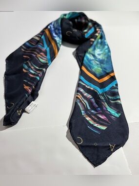 Anthea Crawford Scarf Abstract Feather Geometric Print Multicolor Black